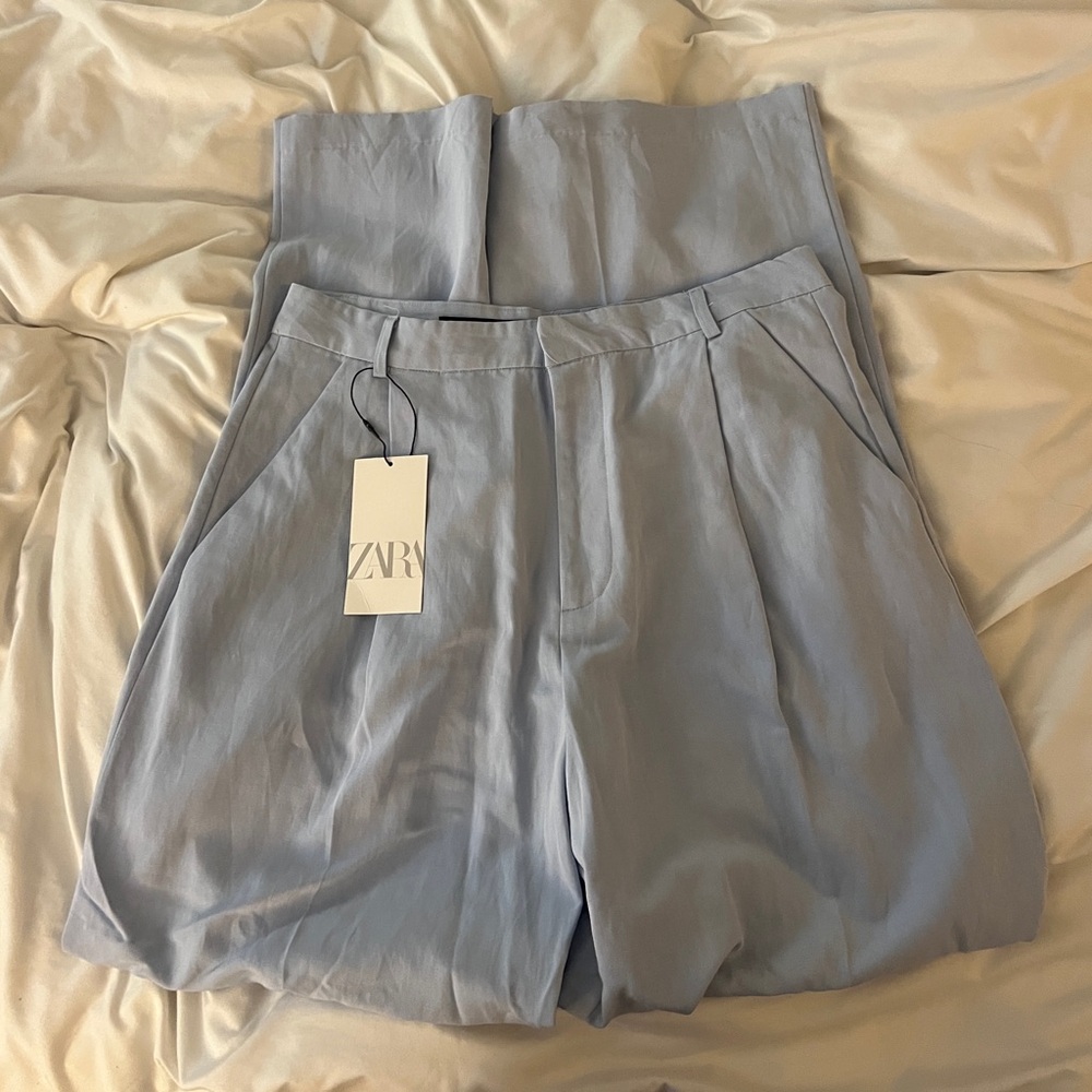 Cotton Linen Blend Pleated Pants